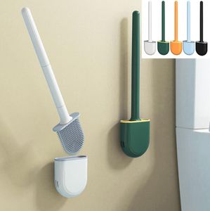 Portable Silicone Brush Head Toilet Brushes Leak-Proof Base Convenient Sanitary Storage Cover Toilet Cleaning Brushs Wall-Mounted