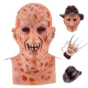 Horror Máscara de Halloween Krueger Killer Cosplay EVA Luvas Chapéu Fantasias Assustadoras Cabeça Cheia Latex Masquerade Suprimentos para Festas 220817