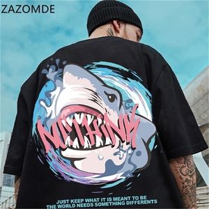 Zazomde t shirt sommarhalva ärmar hip hop ins bra vit haj mode streetwear par unisex tee topps tees m 5xl 220621