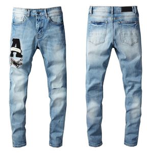 Hot Style Amirr Fashion Men Jean Light Blue Black Jeans Pants Motorcykelcyklist Tvätt Mänbyxor Casual Denim Pants US Size