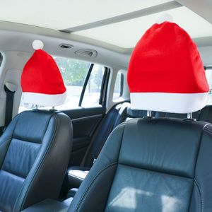 Christmas Decoration Car Seat Headrest Hat Cover Santa Claus Hat Decor Interior Accessories