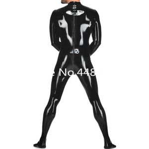Wholesale white latex catsuit resale online - Latex Catsuit with Socks Male s Latex Rubber Bodysuit With Two ways Back Zipper Black Color Plug Size247U