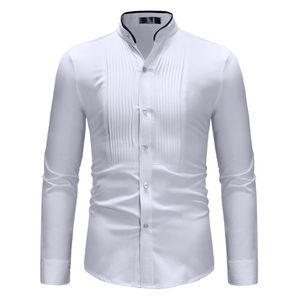 Camisas Casuais Masculinas Mens Branco Gola Mandarim Vestido Casamento Tuxedo Camisa 2022 Marca Slim Fit Manga Longa Masculino Negócios Chemise