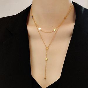 Pendant Necklaces Gold Plated Star Double Chain Women Stainless Steel Charms Multi-layer Long Necklace Fashion Jewelry