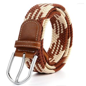 Belts ITSSIBUK Two-color Elastic Braided Belt Both Men And Women Alloy Buckle High QualityBelts Emel22