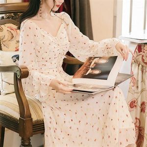 Casual Dresses Fairy Floral Dress Women French Sweet Party Vintage Female Lace-up Long Sleeve Elegant One-piece Korean 2022 Autum