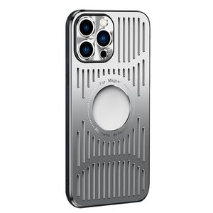 Aluminum Alloy Metal Phone Cases Magnetic Heat Dissipation Hollow With Logo Hole Cutout For iphone 13 12 Pro Max Back Cover Shockproof Anti Drop Wear Resistant