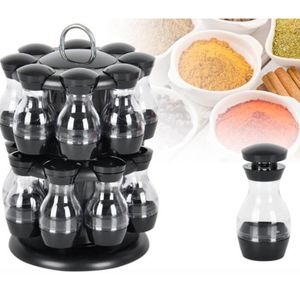 Bottiglie di stoccaggio Vasetti 16Pcs Set di condimenti 360 Girevole Barattolo di spezie Portabottiglie da cucina Bottiglia di caffè Zucchero Sigillo Contenitore RackStorage