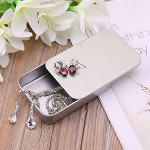Storage Boxes & Bins Silver Metal Tin Rectangle Jewelry Box Case Candy Coin Key Organizer Sliding Small Items Container