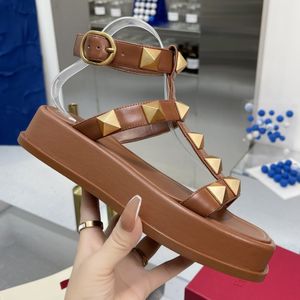 Fashion-Women Klin Sandały Lato Nowy Styl Nit Kolor Lina Gruba Blot Klin z klamrą Komfortowo wysokie buty wodoodporne