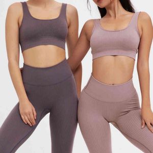 2022 Summer Women Tracksuits Sexy Yoga Sleeveless Top Two Piece Sport Suit Y220613