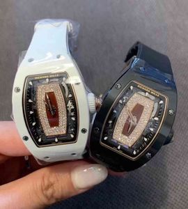 고급 손목 시계 Richa Milles RM0357 마시멜로 전체 세라믹 링 자동 기계적 다이아몬드 립 시계 여성 테이프 쉘