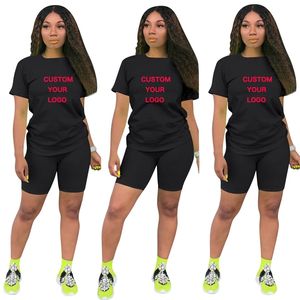 Anpassad dina T -skjortor och shorts Två bit Set Summer Women Short Sleeve O Neck Casual 2 Piece Joggers Biker Outfit 220704