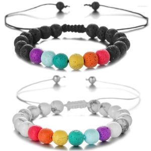 Beaded Strands 2pcs/set Natural Colorful Lava Stone Charm Couple Distance Bracelets For Women Men Friend Gift Stretch Jewelry Inte22