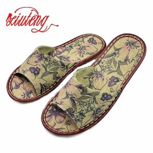 Gedruckt Leinen Hausschuhe für Familie Sommer Kuh Muskel HeavyBottomed Frauen Sandalen Indoor Boden Slip Hause Flache Schuhe Y200423