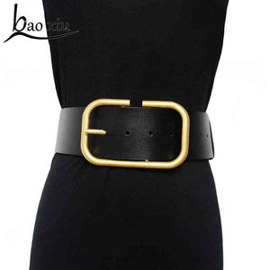 New Vintage Punk Long Belt Personality Waist Wide Black Genuine Leather Straps shirt Waistband Belt For Women Female Accessory H220418