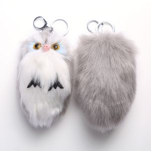 12cm Cute Fluffy Owl Keychain Pendant Women Girls Key Ring Holder Faux Bunny Rabbit Fur Pompoms Key Chains For Handbag