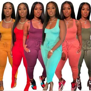 Women Tracksuits Fitted Two Piece Set Jogger Fitness Suit Tank Top Biker Short Set