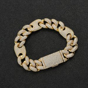 10-20mm Iced Out Cuban Link Chain Bracelet for Men Cubic Zirconia 18k Gold Plated Anime Bling Diamond Pulsera Chains Wristband Hip Hop Punk Bijoux Mens Jewelry Gifts