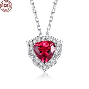 925 Sterling Silver Pendant Necklace Ruby Gemstone Classic Fine Jewelry for Women Bride Engagement Christmas Gift SN609