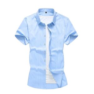 新しいデザインメンズサマーカジュアルシャツ韓国ファッションショートスリーブコットンホワイトシャツ男性5xl 6xl 7xl 210412