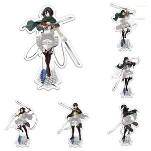 Keychains Attack på Titan Anime Figure Acrylic Stand Model Toy Accessories Mikasa Ackerman Cosplay Fans Gift Collection Ornament Emel22