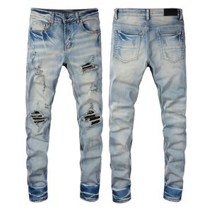 Patch Jeans Uomo Blu Slim Fit 11 Pantaloni Biker Denim di alta qualità Pantaloni Hip Hop Taglia 28-40