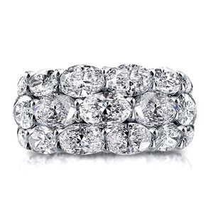Choucong Brand 2022 Wedding Rings Top Sell Luxury Jewelry 925 Sterling Silver Fill Three Rows Oval Cut White Topaz CZ Diamond Gemstones Women Engagement Band Ring