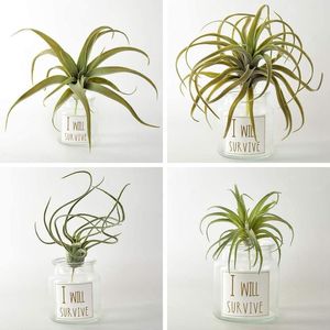 Dekorativa blommor kransar 4pack konstgjorda ananasgräs luft växter falska faux flocking tillandsia bromeliader hem trädgård decordekorativ