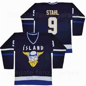 C26 NIK1 İzlanda Mighty Ducks Koleji 9 Gunnar Stahl Jersey Erkek Film Buz Hokeyi Takımı Renkli Donanma Blue Tüm Dikişli Üniversite Nefes Saf