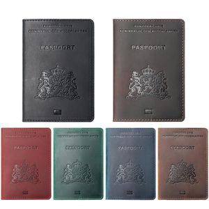 Titolari di carta Custodia per passaporto olandese in vera pelle per custodia per passaporto olandese Portafoglio da viaggio unisex