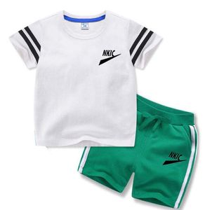 Summer Girls Boys Fashion Sports Suit Logo Logo Print Short Sleeve Shorts Two-Piece Children's Casual Sports Trend Suit