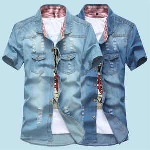 Camicie da uomo a maniche corte Camicie di jeans Summer Washing Charm Camicia da uomo Denim Wear giacca da uomo bianca Abbigliamento da cowboy