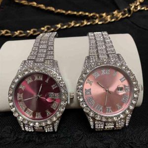 High Quality Factory Bling Purple Dial Sier Plating Hip Hop Bust Down Wrist Watch Shining Diamond Iced Out Baby Pink Women Quartz