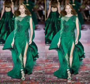2022 Коллекция темно -зеленые вечерние платья с длинным рукавом экипаж шея шифоновой поезд