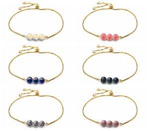 Gold Chain Healing Crystal Beaded Bracelet Wristbands 3PCS 8MM Stone Beads Chakra Gemstone Cuff Bangle Anklet Jewelry Adjustable for Men Women Teen Girl