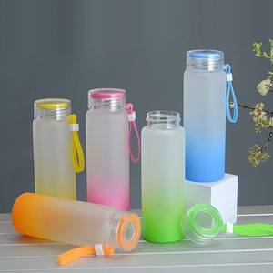 Sublimation Water Bottle 500ml Frosted Glass Water Bottles Gradient Blank Tumbler Drink Ware Cups