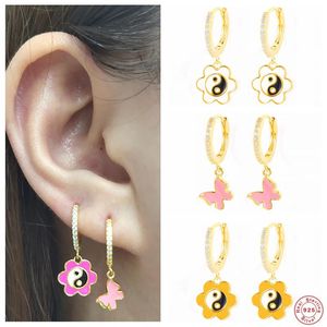 Dangle & Chandelier Aide 925 Sterling Silver Fashion Yin Yang Pattern Pendant Earrings 2022 Trend Pink Enamel Butterfly Charm Drop EarringsD