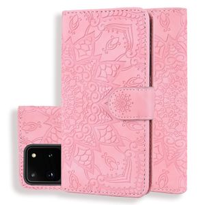 Custodie a Portafoglio per Samsung Galaxy S22 S21 S20 Note20 Ultra Note10 Plus - Girasole Goffratura Pelle di Vitello Texture PU Custodia Flip Cavalletto Custodia con Slot per Carte