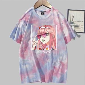 Damska koszulka Darling W Franxx Anime Harajuku Zero Dwa Młodej Piękno Dziewczyna Drukuj T Shirt Kobiety Estetyczne Tie-Dye Tee Uzzzang Tops Kobiecy Kobiecy