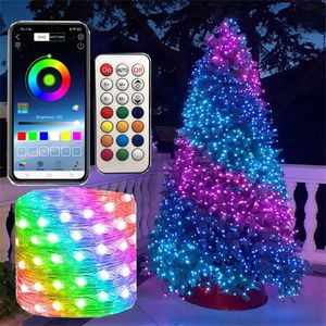 Strängar 20 m RGB Bluetooth -appstyrd julgran fairy ljus med avlägsen smart sträng utomhus för trädgårds semesterdekorerad LED