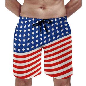 American Flag Print Board Shorts Stars and Stripes 4th of July Beach Short Pants Elastic Waist Pattern Print Swimming Trunks Y220420