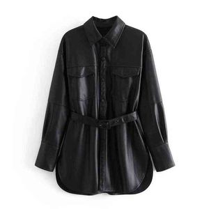 XNWMNZ Cappotto da donna classico elegante nero in ecopelle con cintura Cappotto da donna a maniche lunghe oversize allentato da ragazzo retrò L220728