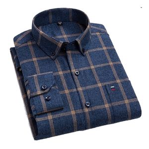 100% bawełna 7xl 6XL Mężczyźni Koszula z długim rękawem Przycisk Down Wysokiej Jakości Plaid Moda Casual Dress Business Male Shirts 220401