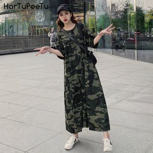 Loose Casual T Shirt Maxi Dress Women Summer Vestido Mujer Camouflage Dresses with Side Pockets for Home Long Cotton Tees