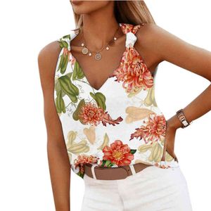 Camisa elegante e decote floral com decote em V Floral de deco
