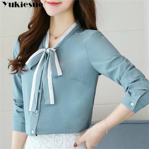 estate abbigliamento donna manica lunga papillon camicie da donna camicetta coreana in chiffon allentato camicia da donna camicetta tinta unita Taglie forti 210412