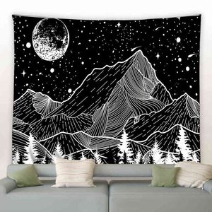 Berg under Moonr Print Large Wall Rug Landscape Hippie Hanging Rugs Bohemian Mandala Art Decoration Filt J220804