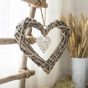 Плетние висящие сердца серые белые искусственные венки DIY Сердце висят фиикеры для свадебной вечеринки на стене