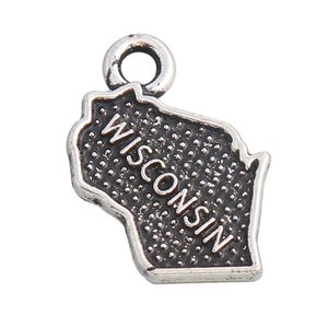 Antique Silver Plating 13 * 16mm American States Mapa Stopu Charms Wisconsin Charms na rozszerzalne Bransoletki AAC031
